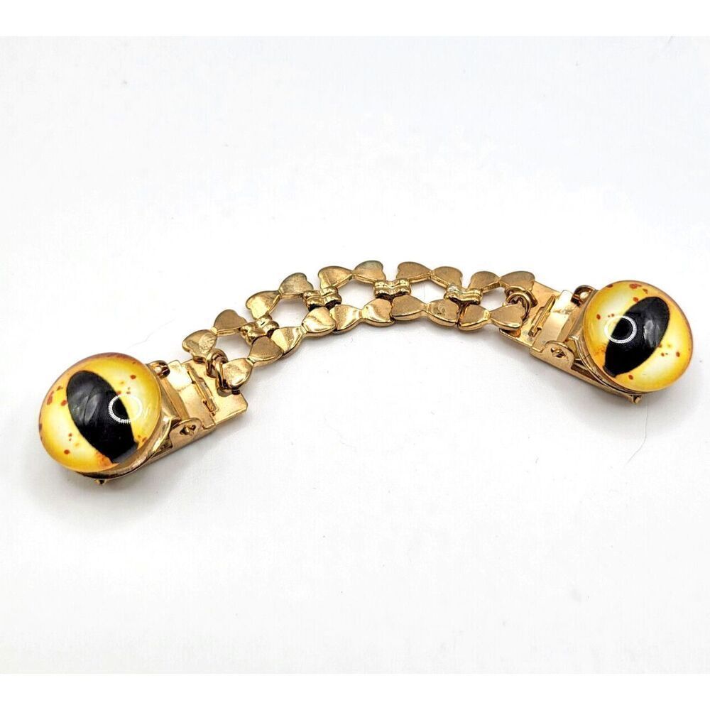 Brebitz Handmade Golden Dragon Eye Dress Clip Gold tone 4.5in Halloween